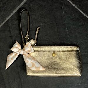 Gold Coach Wristlet Fabric Bow NWOT